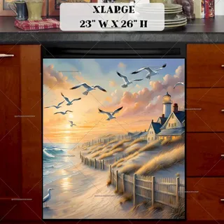 Preview of Seaside Cottages and Seagulls magnet in Extra Large size.