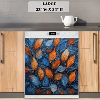 Preview of Blue and Orange Boho Leaves magnet in Large size.