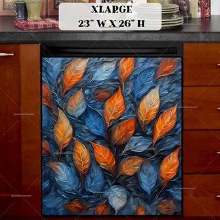 Preview of Blue and Orange Boho Leaves magnet in Extra Large size.