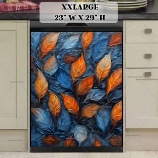 Preview of Blue and Orange Boho Leaves magnet in XX Large size.