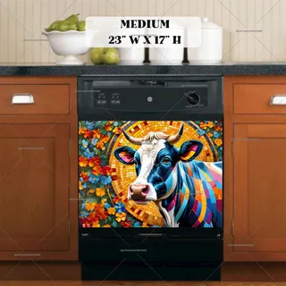 Preview of Beautiful Mosaic Cow magnet in Medium size.