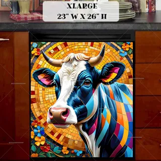 Preview of Beautiful Mosaic Cow magnet in Extra Large size.