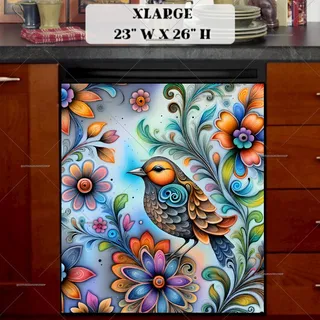 Preview of Folklore Bird and Flowers magnet in Extra Large size.