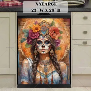 Preview of Sugar Skull Girl and Mandala magnet in XX Large size.