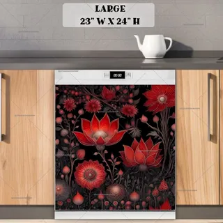 Preview of Red Folklore Boho Flowers magnet in Large size.