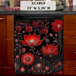 Preview of Red Folklore Boho Flowers magnet in Extra Large size.