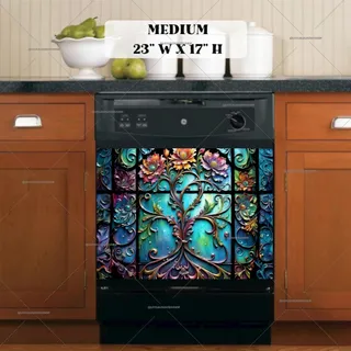 Preview of Stained Glass Vines and Flowers magnet in Medium size.