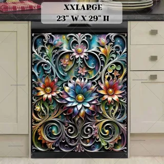 Preview of Pretty Stained Glass Flowers magnet in XX Large size.