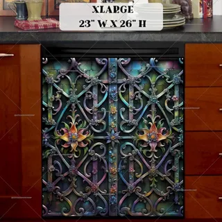 Preview of Forged Iron Gate and Flowers magnet in Extra Large size.