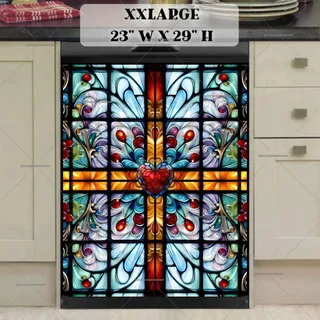 Preview of Stained Glass Heart and Flowers magnet in XX Large size.