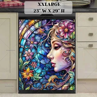 Preview of Stained Glass Girl and Flowers magnet in XX Large size.