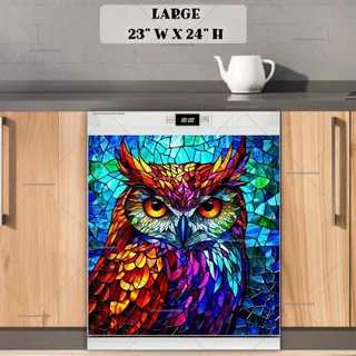 Preview of Colorful Stained Glass Owl magnet in Large size.