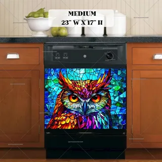 Preview of Colorful Stained Glass Owl magnet in Medium size.