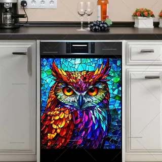 Preview of Colorful Stained Glass Owl magnet.