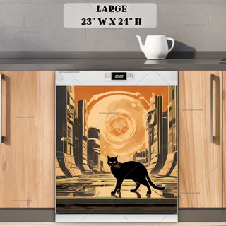 Preview of Retro Atomic Black Cat in the City magnet in Large size.