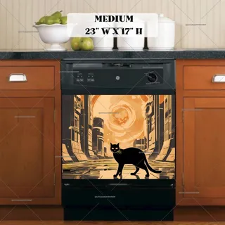 Preview of Retro Atomic Black Cat in the City magnet in Medium size.