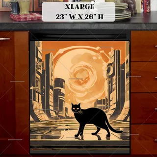Preview of Retro Atomic Black Cat in the City magnet in Extra Large size.