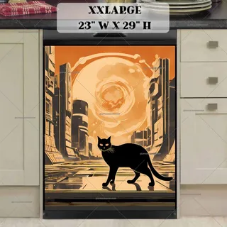 Preview of Retro Atomic Black Cat in the City magnet in XX Large size.