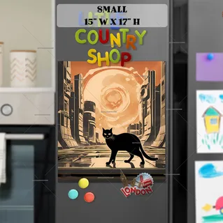 Preview of Retro Atomic Black Cat in the City magnet in Small size.