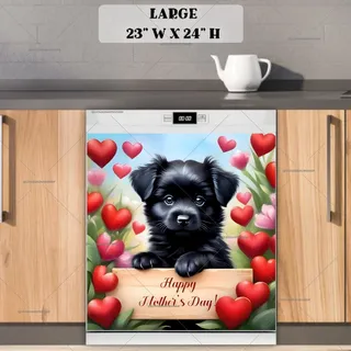 Preview of Mother’s Day Black Puppy with a Sign magnet in Large size.