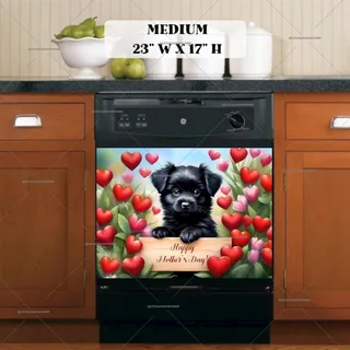 Preview of Mother’s Day Black Puppy with a Sign magnet in Medium size.