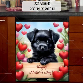 Preview of Mother’s Day Black Puppy with a Sign magnet in Extra Large size.