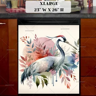 Preview of Bohemian Crane and Flowers magnet in Extra Large size.