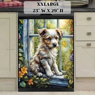 Preview of Farmhouse Puppy in the Window magnet in XX Large size.