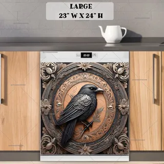 Preview of Tooled Leather Raven magnet in Large size.