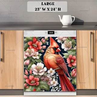 Preview of Cardinal and Blooming Flowers magnet in Large size.