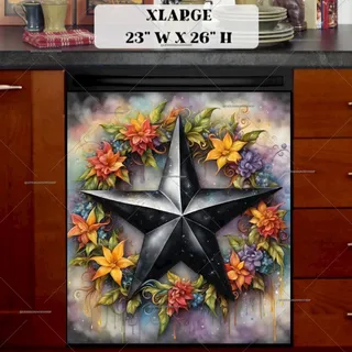 Preview of Black Country Prim Barn Star and Wreath magnet in Extra Large size.