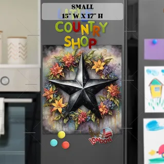 Preview of Black Country Prim Barn Star and Wreath magnet in Small size.