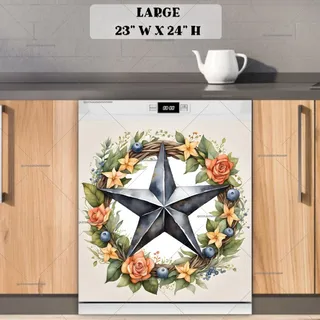 Preview of Grey Country Prim Barn Star and Wreath magnet in Large size.