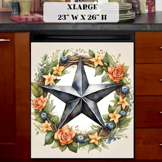 Preview of Grey Country Prim Barn Star and Wreath magnet in Extra Large size.