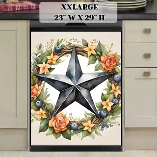 Preview of Grey Country Prim Barn Star and Wreath magnet in XX Large size.