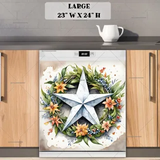 Preview of White Country Prim Barn Star and Wreath magnet in Large size.