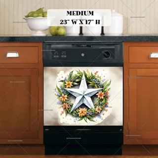 Preview of White Country Prim Barn Star and Wreath magnet in Medium size.