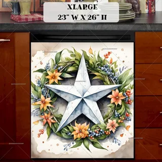 Preview of White Country Prim Barn Star and Wreath magnet in Extra Large size.