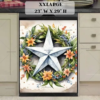 Preview of White Country Prim Barn Star and Wreath magnet in XX Large size.