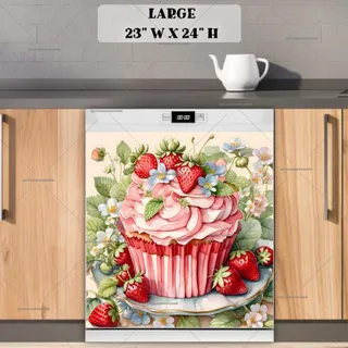 Preview of Vintage Strawberry Cupcake magnet in Large size.