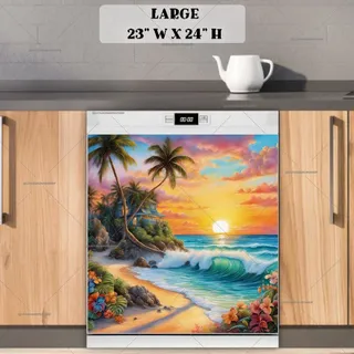 Preview of Tropical Paradise with Cottage magnet in Large size.