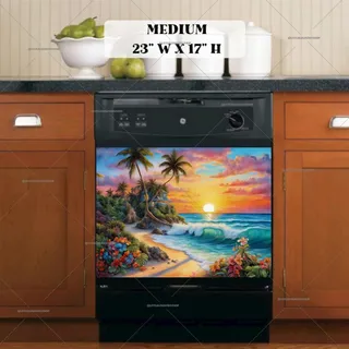 Preview of Tropical Paradise with Cottage magnet in Medium size.