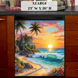 Preview of Tropical Paradise with Cottage magnet in Extra Large size.