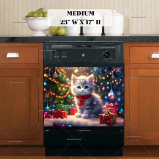 Preview of Cute Christmas Kitten with Gifts magnet in Medium size.