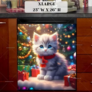 Preview of Cute Christmas Kitten with Gifts magnet in Extra Large size.