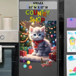 Preview of Cute Christmas Kitten with Gifts magnet in Small size.