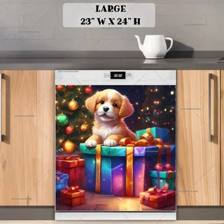 Preview of Cute Christmas Puppy with Gifts magnet in Large size.