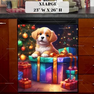 Preview of Cute Christmas Puppy with Gifts magnet in Extra Large size.