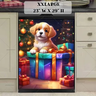 Preview of Cute Christmas Puppy with Gifts magnet in XX Large size.