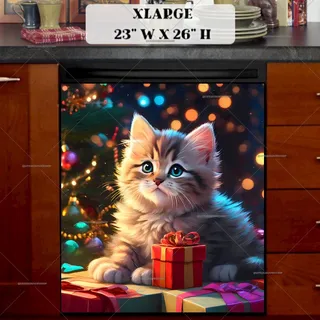 Preview of Kitten Under the Christmas Tree magnet in Extra Large size.